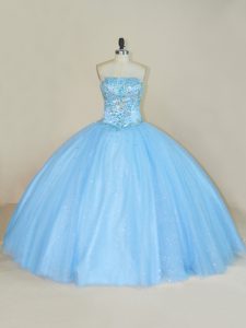 Perfect Blue Quinceanera Dresses Sweet 16 and Quinceanera with Beading Strapless Sleeveless Lace Up