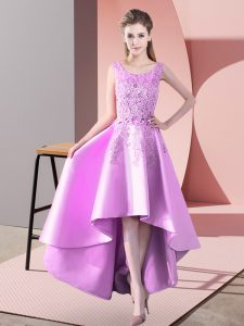 Lilac Zipper Quinceanera Court of Honor Dress Lace Sleeveless High Low