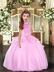 Glorious Floor Length Lilac Little Girl Pageant Dress Halter Top Sleeveless Backless