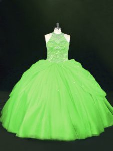 Ball Gowns Beading Sweet 16 Dresses Lace Up Tulle Sleeveless Floor Length