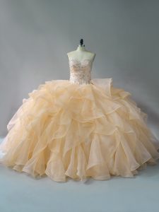 Top Selling Sleeveless Brush Train Lace Up Beading and Ruffles Sweet 16 Quinceanera Dress