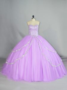 Sleeveless Tulle Lace Up Quinceanera Dresses in Lavender with Appliques
