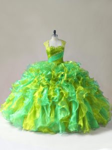 Hot Selling Multi-color Ball Gowns Organza Straps Sleeveless Beading and Ruffles Floor Length Zipper Sweet 16 Dress