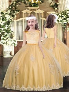 Perfect Ball Gowns Pageant Gowns For Girls Gold Scoop Tulle Sleeveless Floor Length Zipper