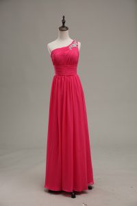 Beauteous Chiffon and Fabric With Rolling Flowers One Shoulder Sleeveless Zipper Beading and Ruching Dress for Prom in H