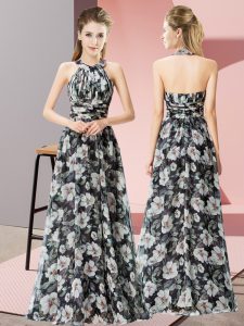 Glittering Halter Top Sleeveless Zipper Dress for Prom Black Chiffon