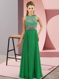 Green Sleeveless Floor Length Beading Side Zipper Homecoming Dress