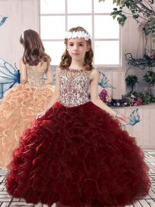 Wonderful Sleeveless Beading and Ruffles Lace Up Child Pageant Dress