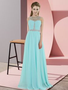 Chiffon Sleeveless Floor Length Prom Evening Gown and Beading