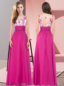 Sleeveless Floor Length Appliques Backless Quinceanera Dama Dress with Fuchsia