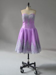 Low Price Mini Length Lace Up Lavender for Prom and Party with Appliques and Embroidery