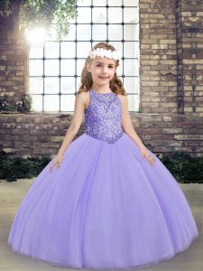 Excellent Lavender Sleeveless Tulle Lace Up Kids Formal Wear for Party and Military Ball and Wedding Party
