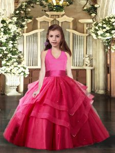 Sleeveless Lace Up Floor Length Ruffled Layers Child Pageant Dress