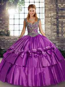 Exceptional Ball Gowns Ball Gown Prom Dress Purple Straps Taffeta Sleeveless Floor Length Lace Up