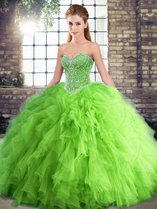 Ball Gowns Beading and Ruffles Sweet 16 Dresses Lace Up Tulle Sleeveless Floor Length