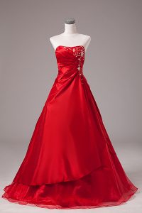 Ideal Wine Red A-line Beading and Embroidery Quinceanera Dress Lace Up Organza Sleeveless Floor Length