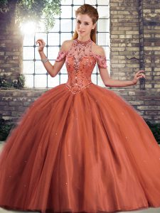 Ball Gowns Sleeveless Rust Red Vestidos de Quinceanera Brush Train Lace Up