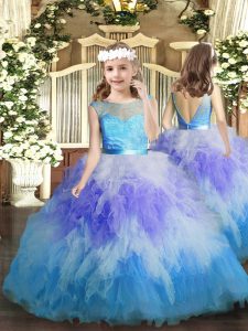 Floor Length Backless Little Girl Pageant Dress Multi-color for Party and Wedding Party with Ruffles