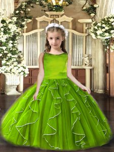 Discount Scoop Sleeveless Tulle Little Girl Pageant Gowns Ruffles Lace Up