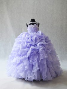 Scoop Sleeveless Brush Train Lace Up Child Pageant Dress Lavender Organza