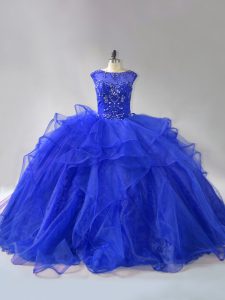 Great Ball Gowns Sleeveless Royal Blue Ball Gown Prom Dress Brush Train Lace Up