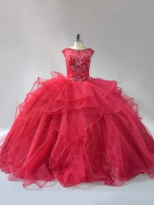 Sweet Ball Gowns Sleeveless Wine Red 15 Quinceanera Dress Brush Train Lace Up