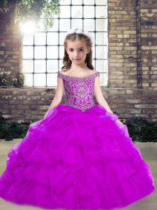 Wonderful Floor Length Ball Gowns Sleeveless Purple Pageant Gowns Lace Up