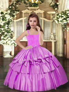 New Arrival Sleeveless Floor Length Ruffled Layers Lace Up Pageant Gowns For Girls with Lilac
