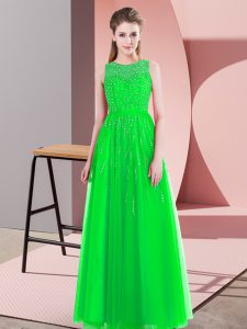 Green Side Zipper Scoop Beading Dress for Prom Tulle Sleeveless