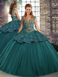 Green Sleeveless Beading and Appliques Floor Length Sweet 16 Dresses
