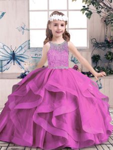Luxurious Floor Length Lace Up Pageant Gowns Lilac for Party and Sweet 16 and Wedding Party with Beading
