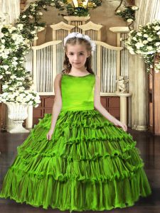 Perfect Floor Length Ball Gowns Sleeveless Olive Green Custom Made Pageant Dress Lace Up