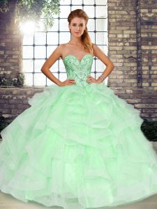 Fashionable Floor Length Ball Gowns Sleeveless Apple Green Quinceanera Gowns Lace Up