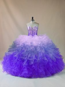 Amazing Floor Length Multi-color Quinceanera Gowns Organza Sleeveless Beading and Ruffles
