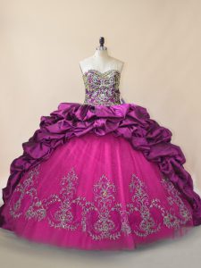 Glittering Purple Ball Gowns Taffeta and Tulle Sweetheart Sleeveless Beading and Pick Ups Lace Up Quinceanera Dress Brus