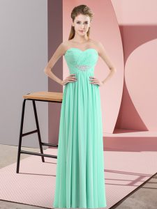 Apple Green Sleeveless Floor Length Beading Zipper Dress for Prom