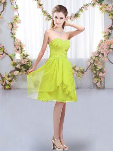 Glittering Knee Length Empire Sleeveless Yellow Green Quinceanera Court of Honor Dress Lace Up