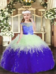 Super Ball Gowns Little Girls Pageant Gowns Multi-color Scoop Tulle Sleeveless Floor Length Backless