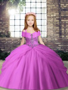 Lilac Straps Lace Up Beading Pageant Dress for Teens Sleeveless