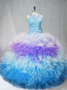 Latest Multi-color Scoop Zipper Beading and Ruffles Quinceanera Gown Sleeveless