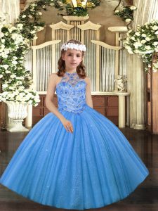 Halter Top Sleeveless Tulle Winning Pageant Gowns Beading Lace Up
