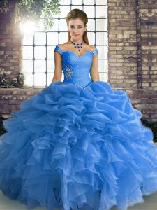Beading and Ruffles and Pick Ups Quinceanera Dresses Blue Lace Up Sleeveless Floor Length