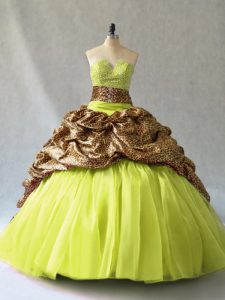 Pretty Yellow Green Quinceanera Dresses Sweet 16 and Quinceanera with Beading V-neck Sleeveless Brush Train Lace Up