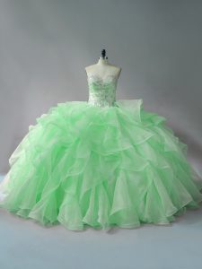 Unique Sweetheart Sleeveless Organza Vestidos de Quinceanera Beading and Ruffles Lace Up