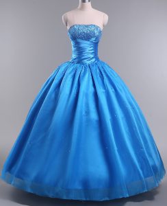 Affordable Organza Sleeveless Floor Length Sweet 16 Dress and Beading