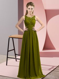 Popular Floor Length Olive Green Bridesmaid Dress Scoop Sleeveless Zipper