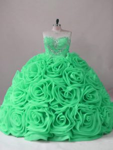 Brush Train Ball Gowns Quinceanera Dress Sweetheart Fabric With Rolling Flowers Sleeveless Lace Up