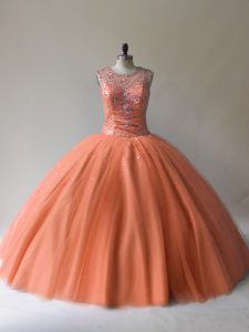Colorful Orange Quinceanera Gowns Sweet 16 and Quinceanera with Beading Scoop Sleeveless Lace Up