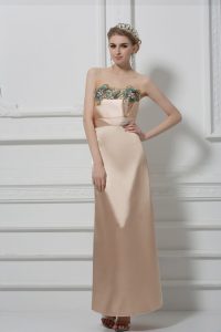 Romantic Floor Length Lace Up Dress for Prom Champagne for Prom and Party and Military Ball with Lace and Appliques