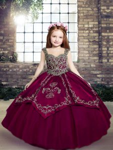 Straps Sleeveless Tulle Little Girl Pageant Gowns Embroidery Lace Up